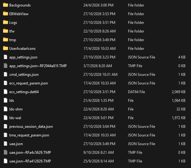 Contents of the new Teams cache folder in File Explorer